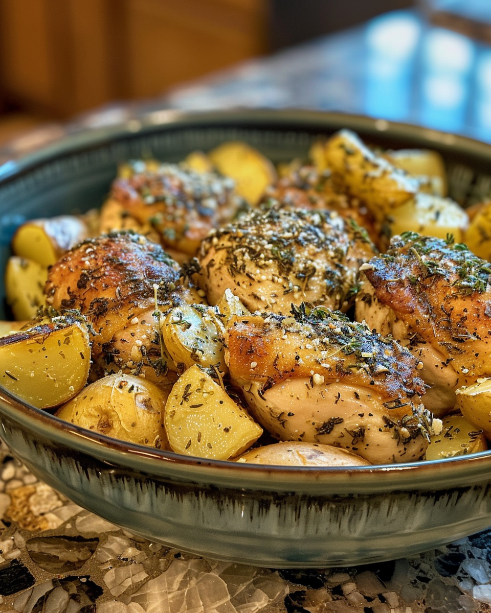 Ingredients and process of garlic Parmesan chicken and potatoes in crockpot