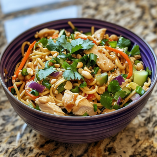 Asian Chicken Noodle Salad taken with iphone 15 pro max --iw 2 --ar 4:5 --v 6.0 --raw