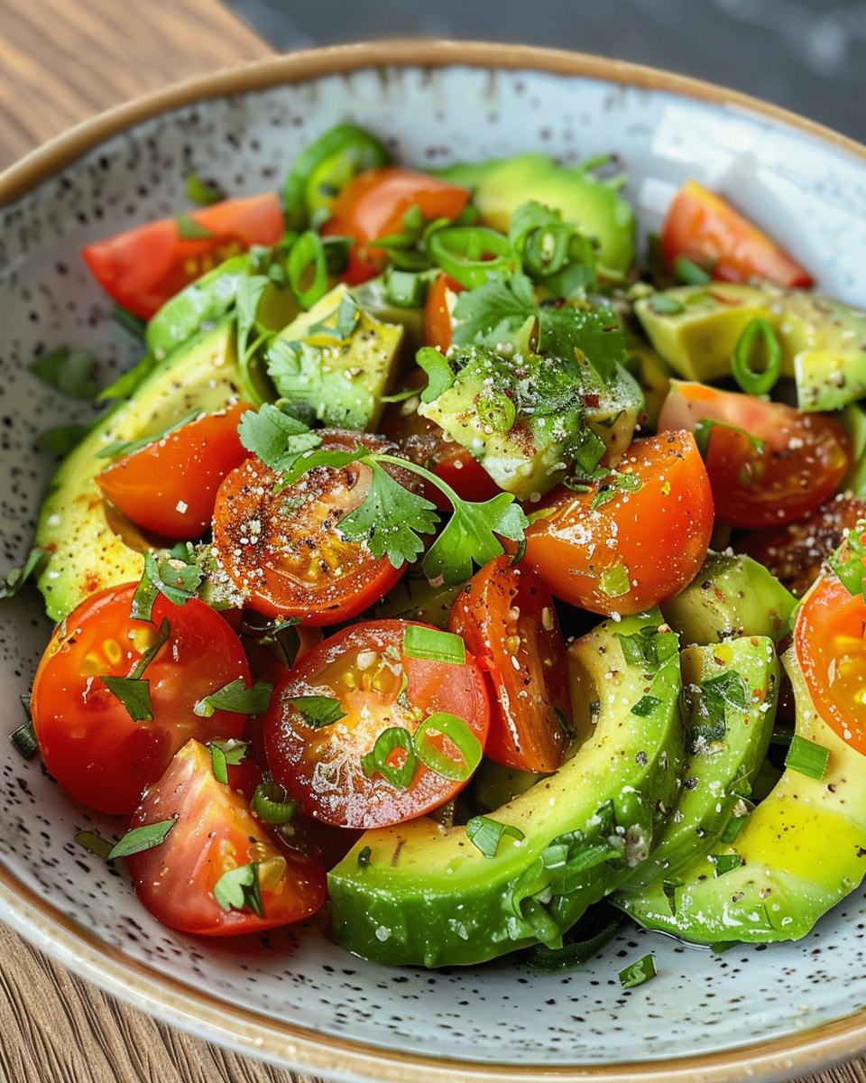 Ingredients for avocado salad with tomatoes, lime juice, and toasted cumin