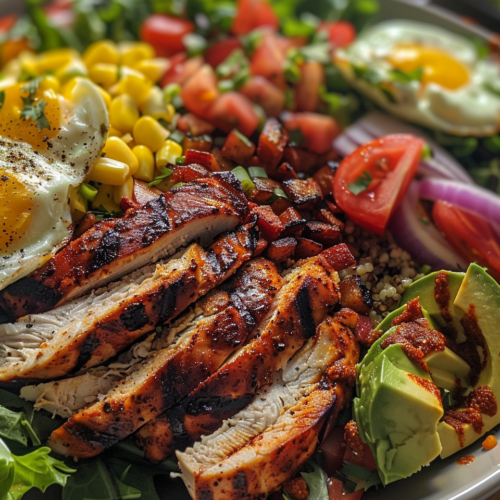 Blackened Chicken Cobb Salad taken with iphone 15 pro max --iw 2 --ar 4:5 --v 6.0 --raw