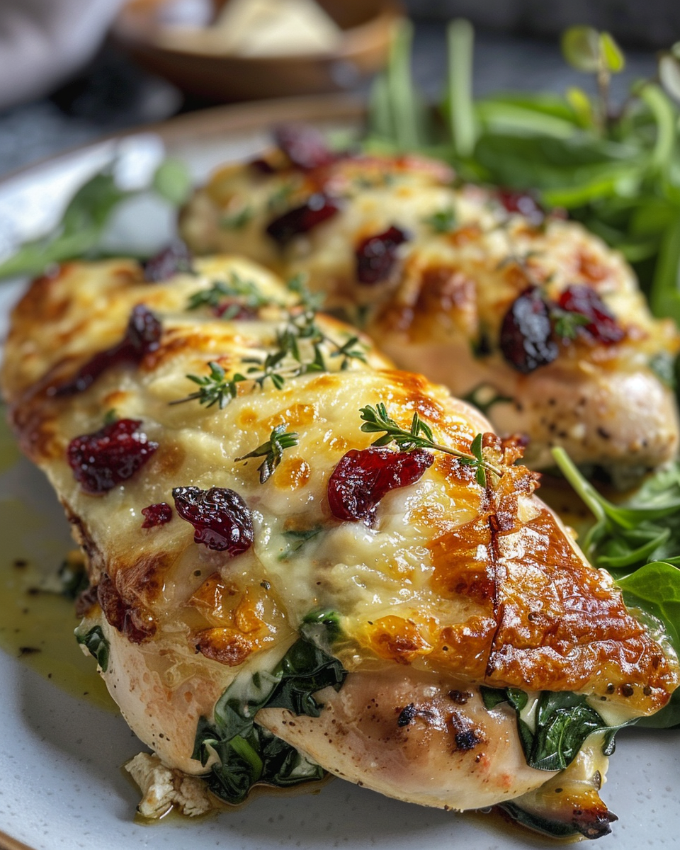 Stuffing chicken breasts with spinach cranberry brie mix