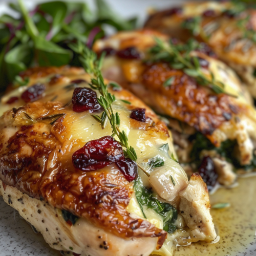 Cranberry & Spinach Stuffed Chicken Breasts With Brie taken with iphone 15 pro max --iw 2 --ar 4:5 --v 6.0 --raw