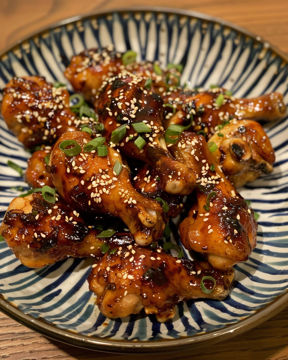 Final plated shoyu chicken with glossy sauce and garnish