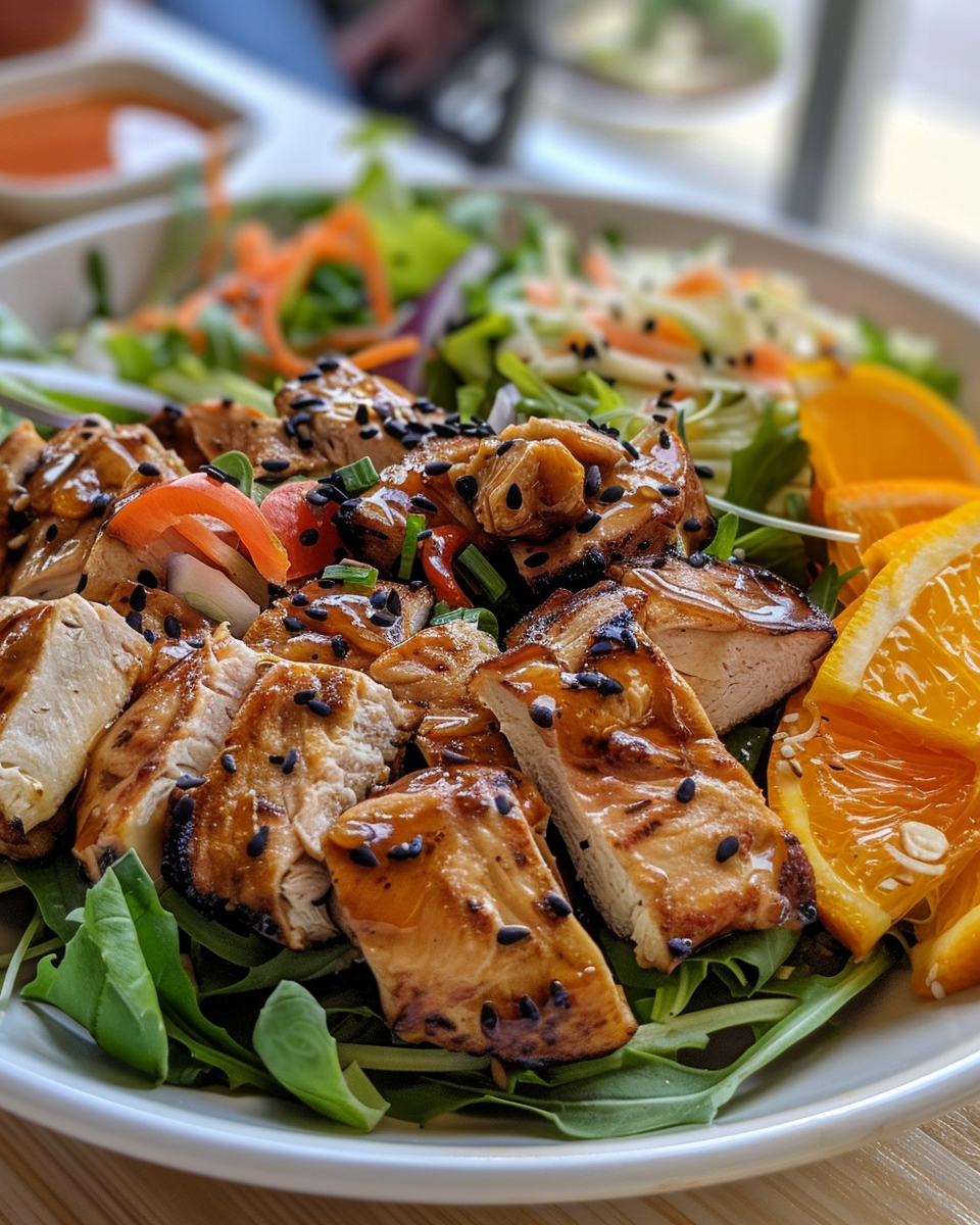 Orange Chicken Salad taken with iphone 15 pro max --iw 2 --ar 4:5 --v 6.0 --raw