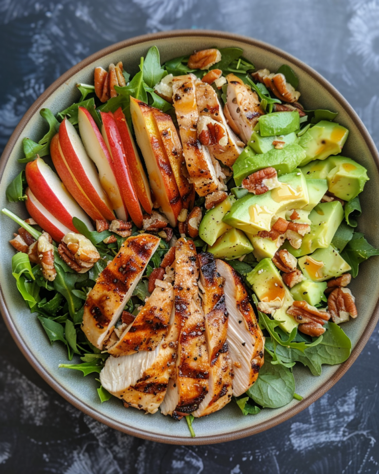 Pear Salad With Walnuts Avocado And Grilled Chicken taken with iphone 15 pro max --iw 2 --ar 4:5 --v 6.0 --raw