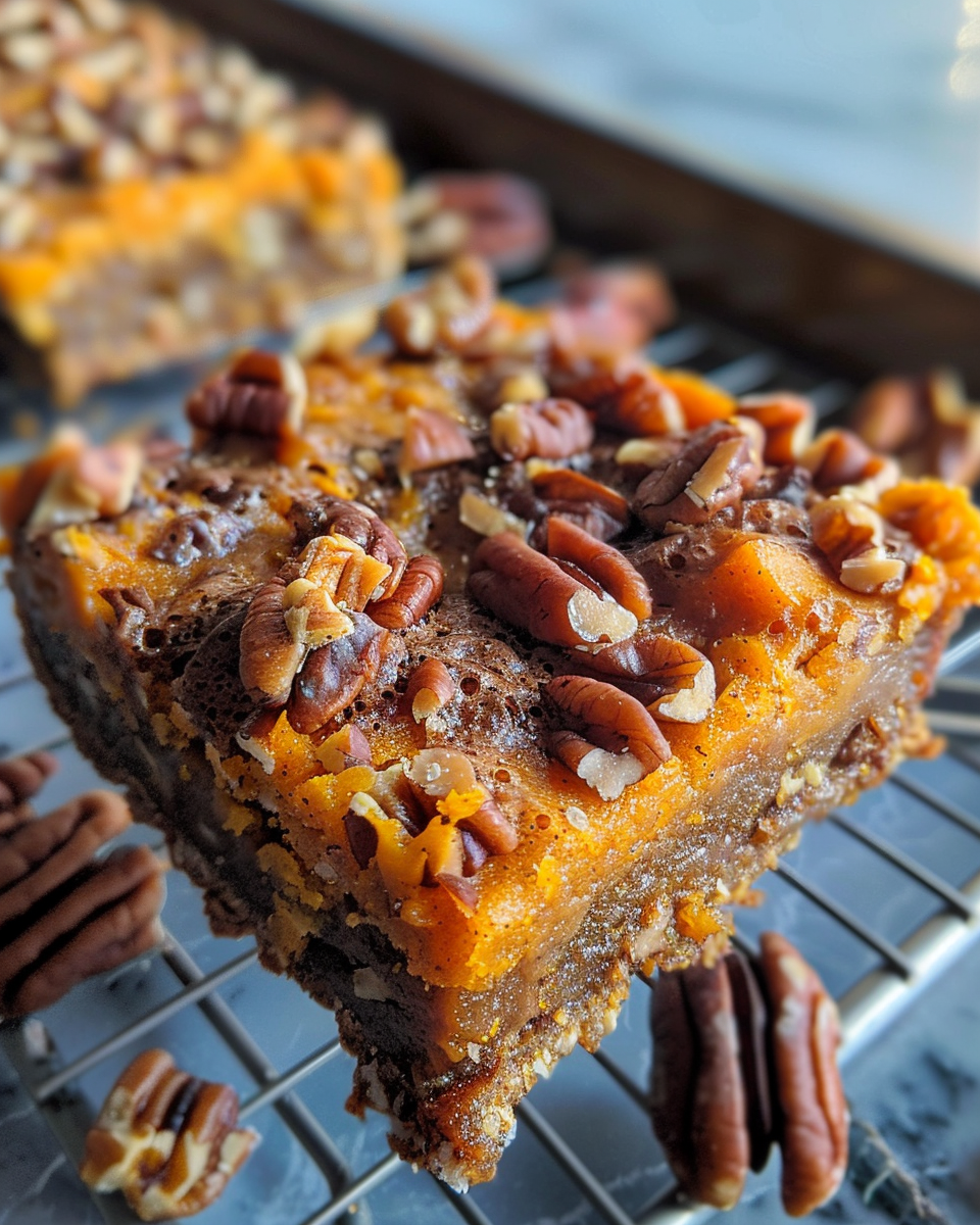Pumpkin Pecan Magic Bars taken with iphone 15 pro max --iw 2 --ar 4:5 --v 6.0 --raw