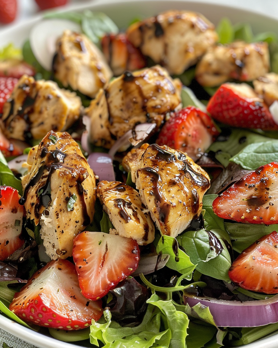 Strawberry Chicken Salad With Balsamic Dressing taken with iphone 15 pro max --iw 2 --ar 4:5 --v 6.0 --raw