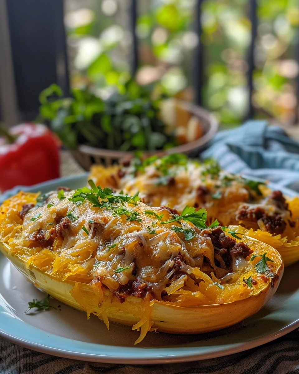 Tex-Mex Baked Spaghetti Squash taken with iphone 15 pro max --iw 2 --ar 4:5 --v 6.0 --raw