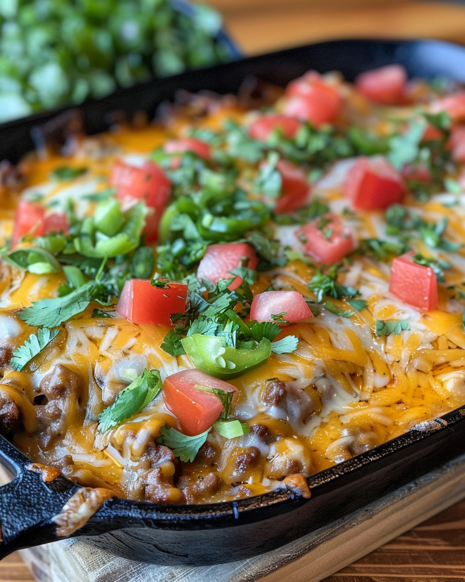 Fresh ingredients for Mexican Ground Beef Casserole including beef, beans, tortillas, and cheese