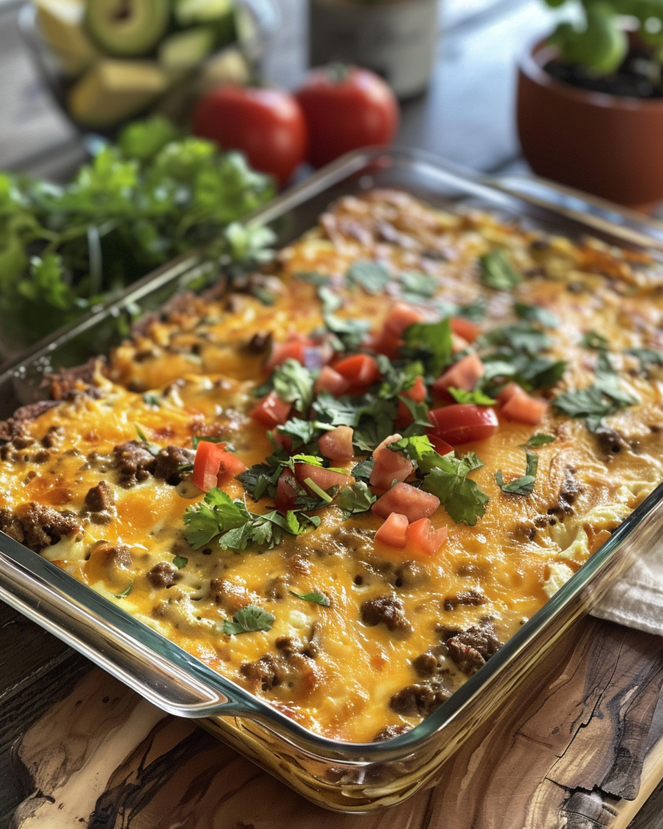 Ingredients of Tex-Mex breakfast casserole laid out in bowl