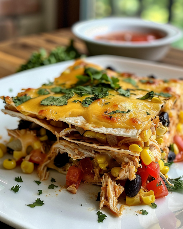 Tex-Mex Cheesy Chicken Sweet Corn And Black Bean Tortilla Stacks taken with iphone 15 pro max --iw 2 --ar 4:5 --v 6.0 --raw