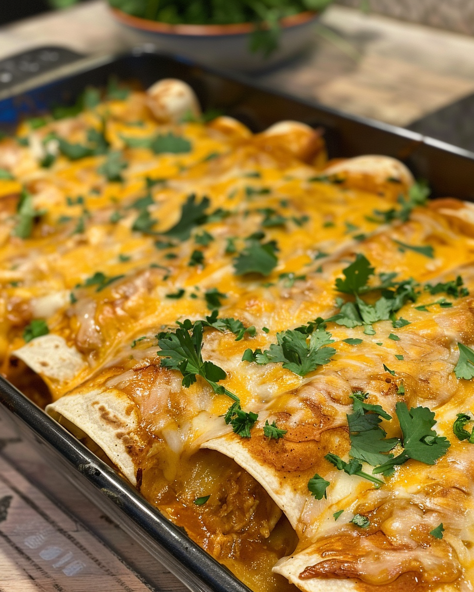 Tex-Mex Chicken Enchiladas taken with iphone 15 pro max --iw 2 --ar 4:5 --v 6.0 --raw