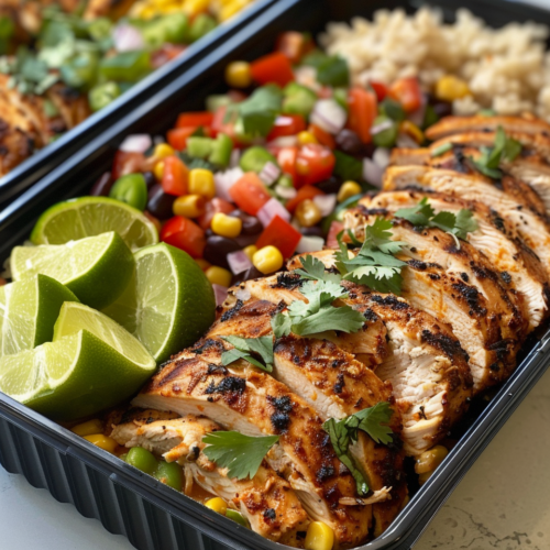 Tex-Mex Chicken Meal Prep Bowls taken with iphone 15 pro max --iw 2 --ar 4:5 --v 6.0 --raw