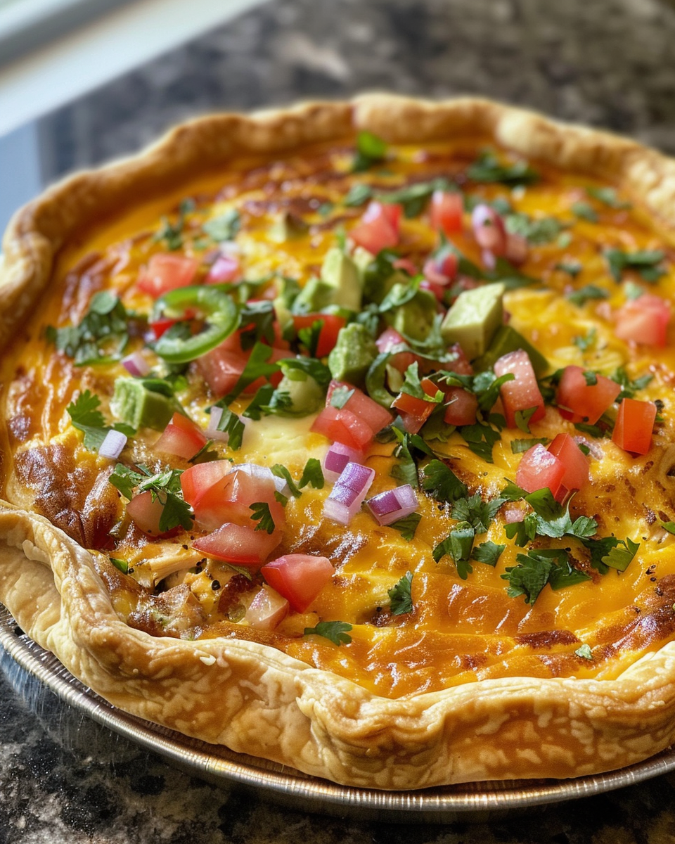 Slice of Tex-Mex chicken quiche showing gooey cheese and tender sweet potato crust