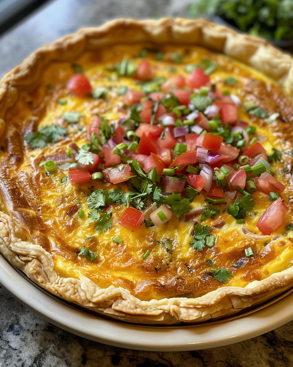 Tex-Mex Chicken Quiche taken with iphone 15 pro max --iw 2 --ar 4:5 --v 6.0 --raw