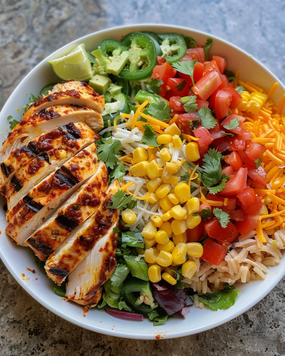 Tex-Mex Chicken Salad Bowl taken with iphone 15 pro max --iw 2 --ar 4:5 --v 6.0 --raw