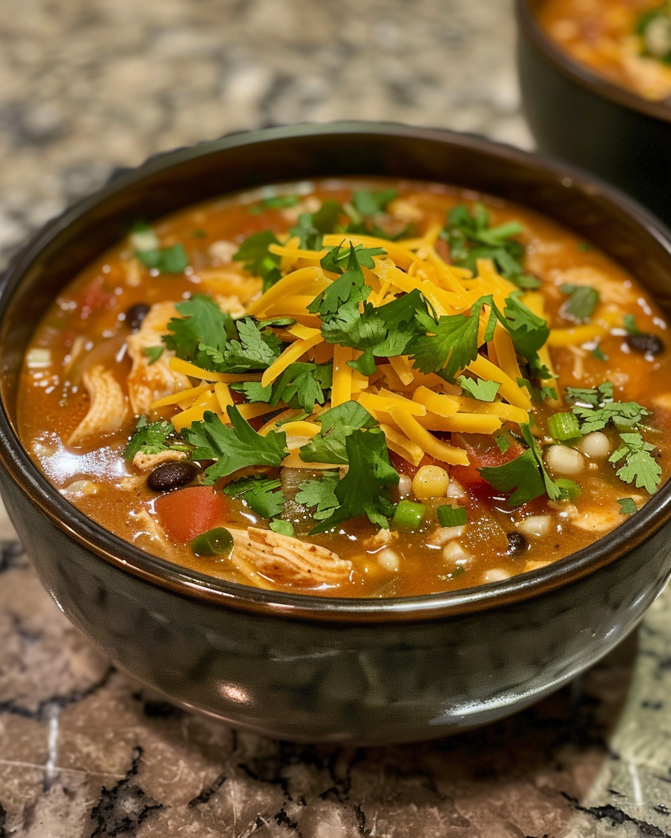 Tex-Mex Chicken Tortilla Soup taken with iphone 15 pro max --iw 2 --ar 4:5 --v 6.0 --raw