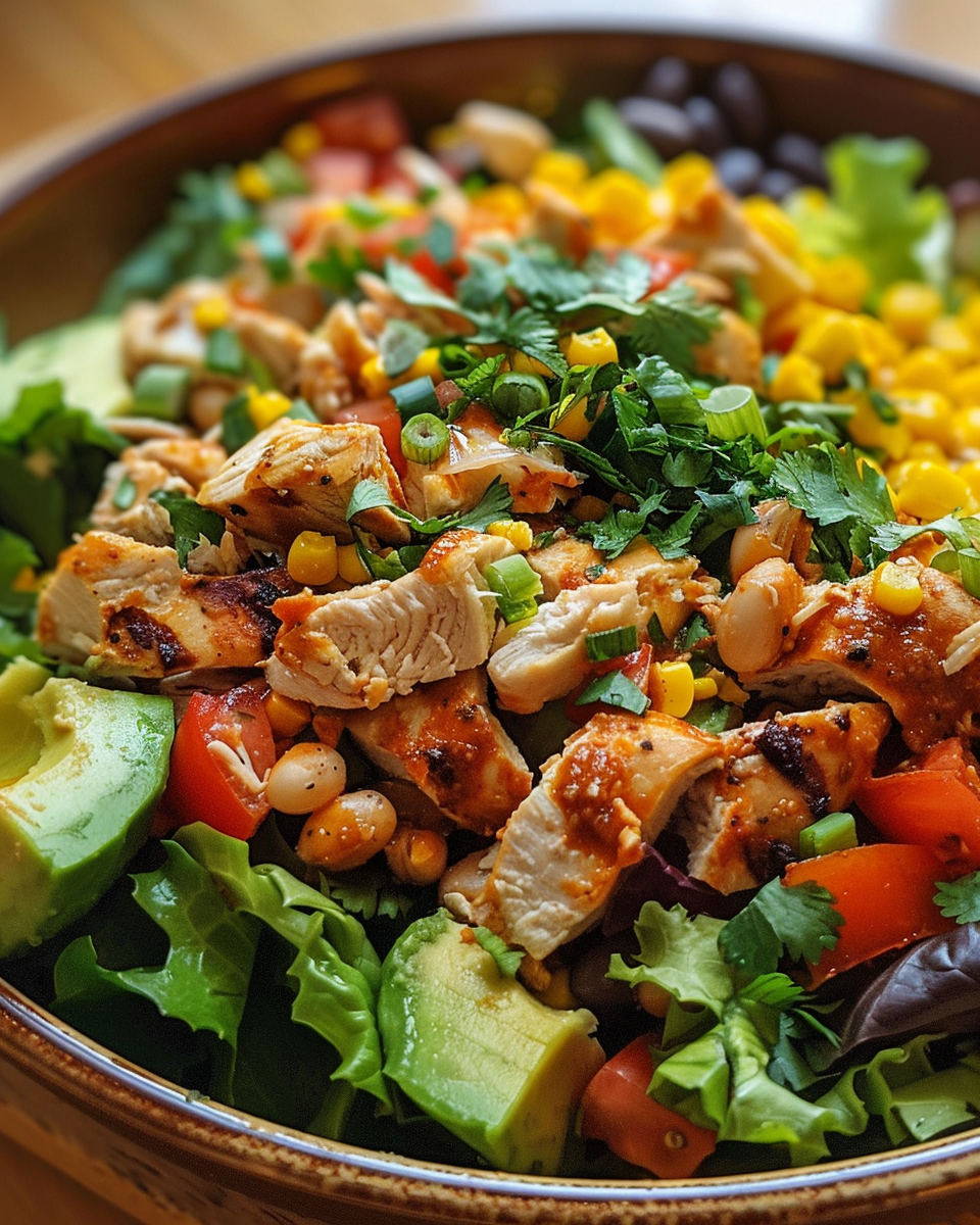 Ingredients for Tex-Mex chopped chicken salad including fresh vegetables and beans