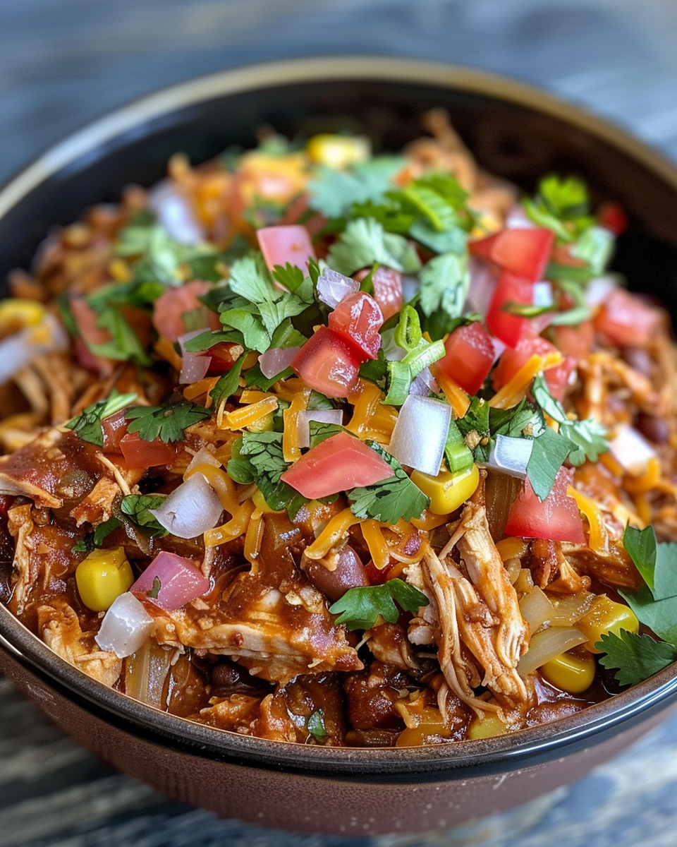 Plated Tex-Mex pulled chicken with lime wedges ready to serve
