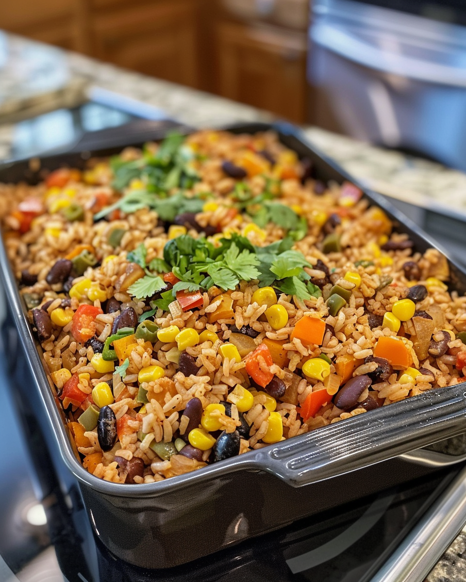 Tex-Mex Rice Bake With Brown Rice taken with iphone 15 pro max --iw 2 --ar 4:5 --v 6.0 --raw