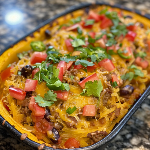 Tex-Mex Spaghetti Squash Bake taken with iphone 15 pro max --iw 2 --ar 4:5 --v 6.0 --raw