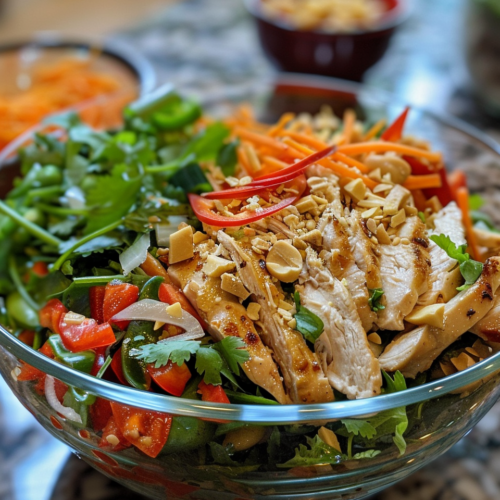 Vietnamese Chicken Salad taken with iphone 15 pro max --iw 2 --ar 4:5 --v 6.0 --raw