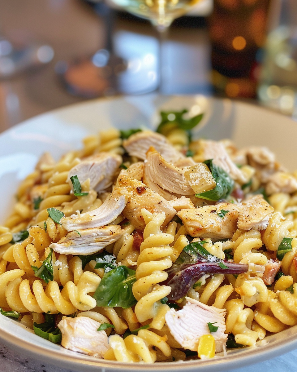 Vineyard Chicken And Pasta Salad taken with iphone 15 pro max --iw 2 --ar 4:5 --v 6.0 --raw