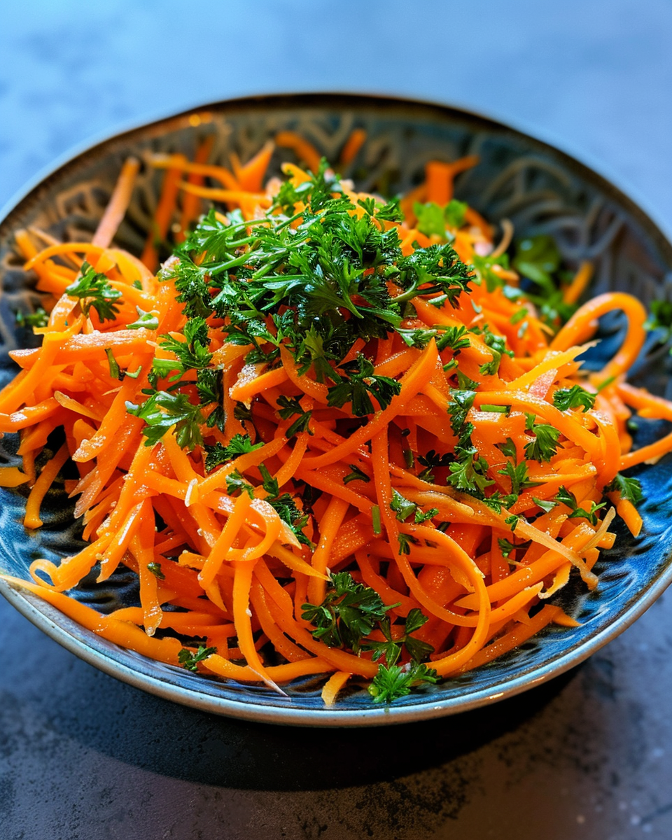 Ingredients for carrot salad including sliced scallions and toasted sesame seeds