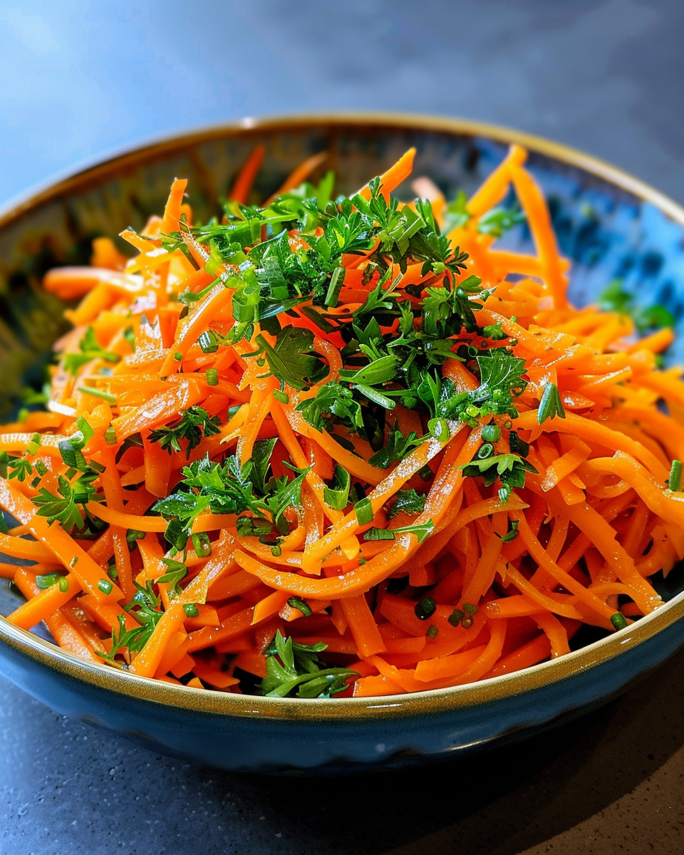 Finished carrot salad with toasted sesame seeds and fresh scallions
