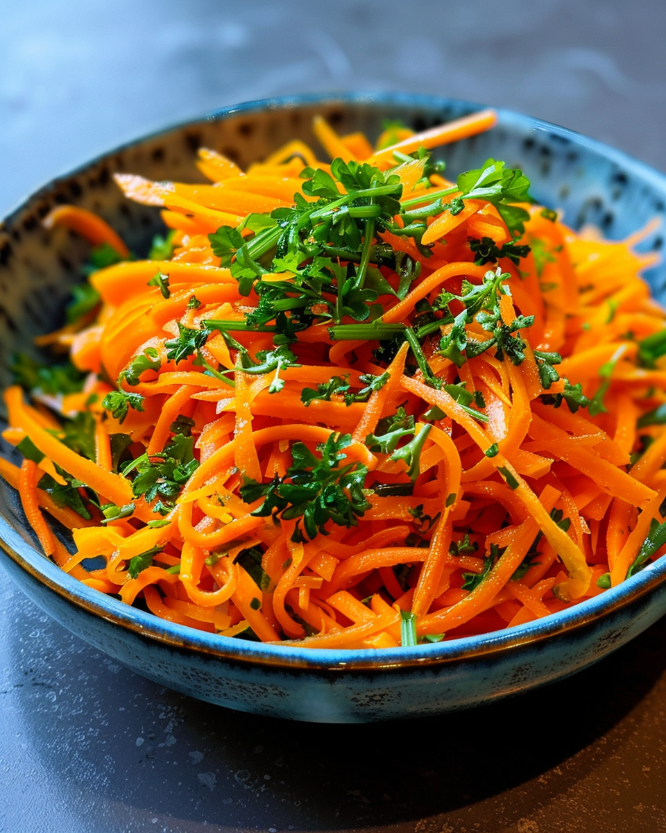 Freshly prepared julienned carrots ready for pressure cooker salad