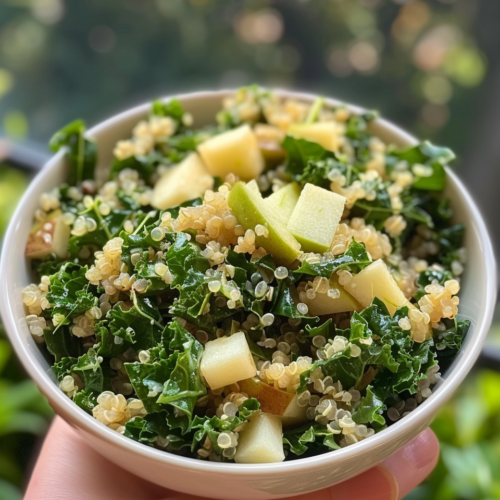 Apple Cider Quinoa Kale Salad taken with iphone 15 pro max --iw 2 --ar 4:5 --v 6.0 --raw