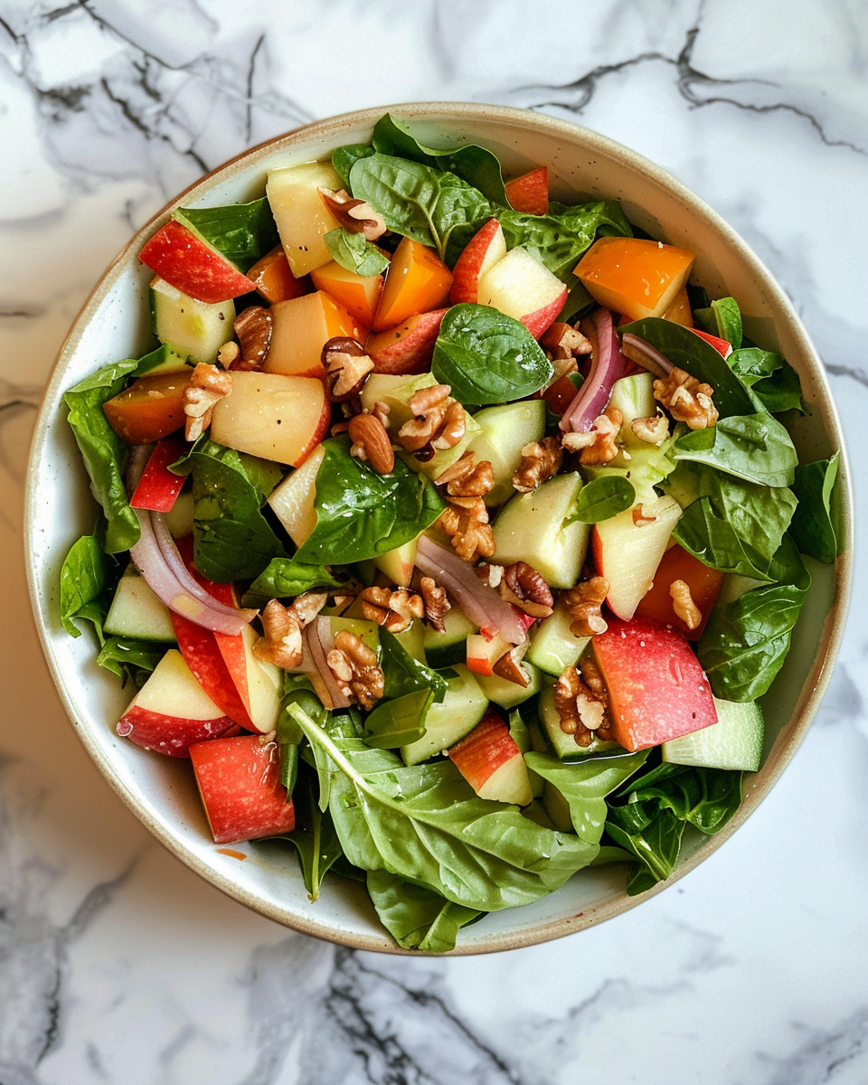 Pressure cooker apple walnut salad steaming fresh aroma