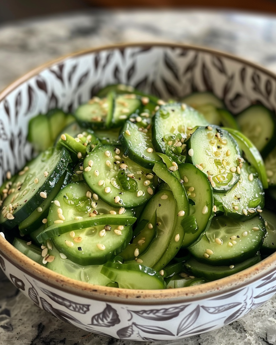Asian Cucumber Salad taken with iphone 15 pro max --iw 2 --ar 4:5 --v 6.0 --raw