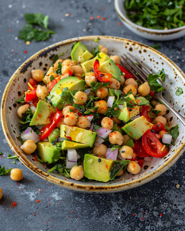 Avocado & Chickpea Salad taken with iphone 15 pro max --iw 2 --ar 4:5 --v 6.0 --raw