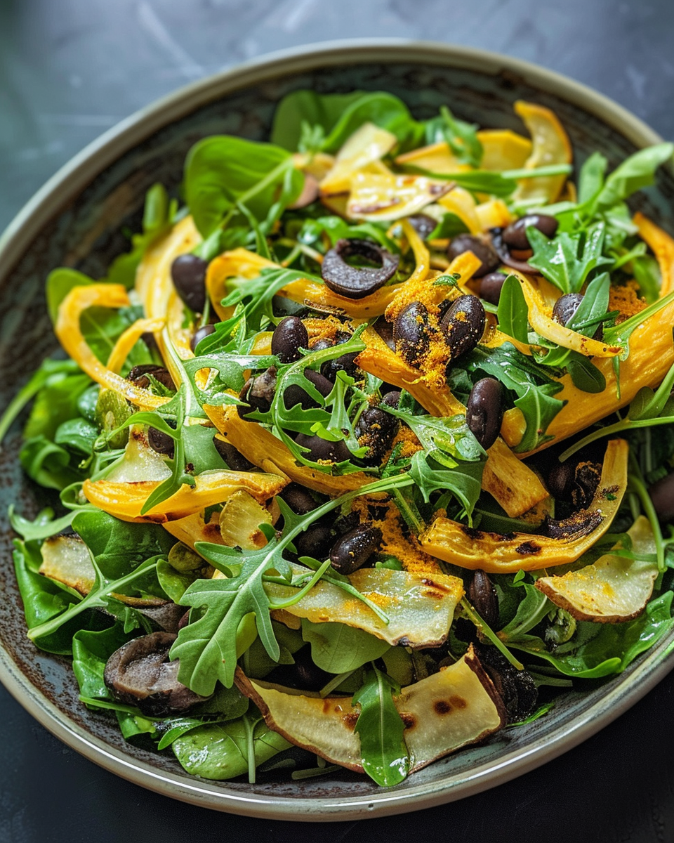 Ingredients for black bean fennel roasted parsnip salad arranged