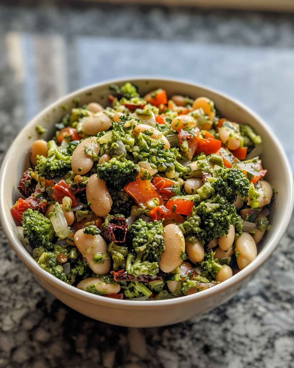Ingredients of butter bean broccoli sundried tomato pesto skillet ready to cook