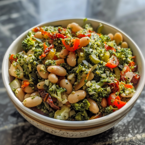 Butter Bean Broccoli Sundried Tomato & Pesto Chopped Salad taken with iphone 15 pro max --iw 2 --ar 4:5 --v 6.0 --raw