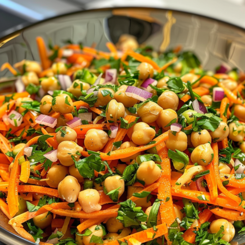 Carrot Chickpea Salad taken with iphone 15 pro max --iw 2 --ar 4:5 --v 6.0 --raw