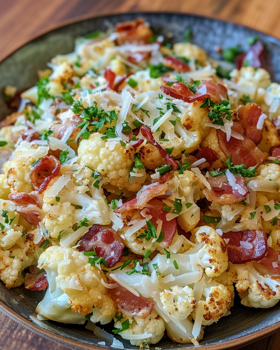 Ingredients for cauliflower salad with bacon and Parmesan