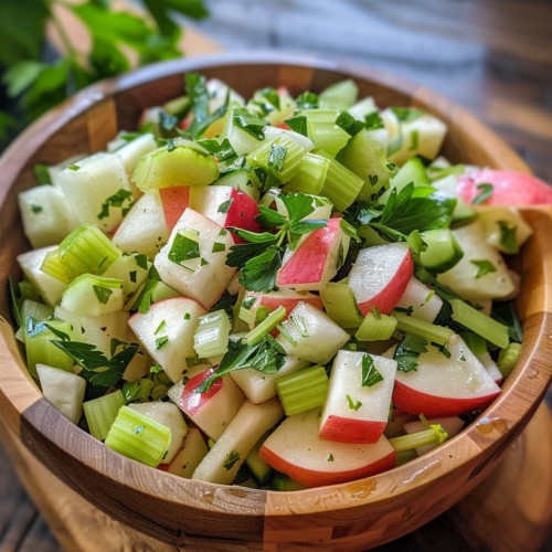 & Celery Apple Salad taken with iphone 15 pro max --iw 2 --ar 4:5 --v 6.0 --raw