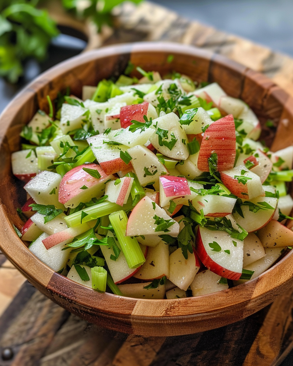 Ingredients for celery apple salad laid out fresh before mixing