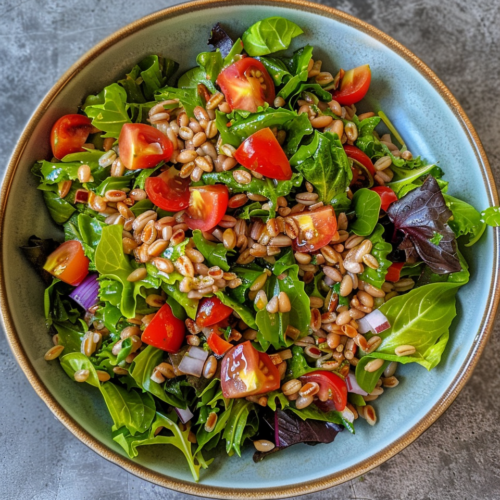Charlie Birds Farro Salad taken with iphone 15 pro max --iw 2 --ar 4:5 --v 6.0 --raw