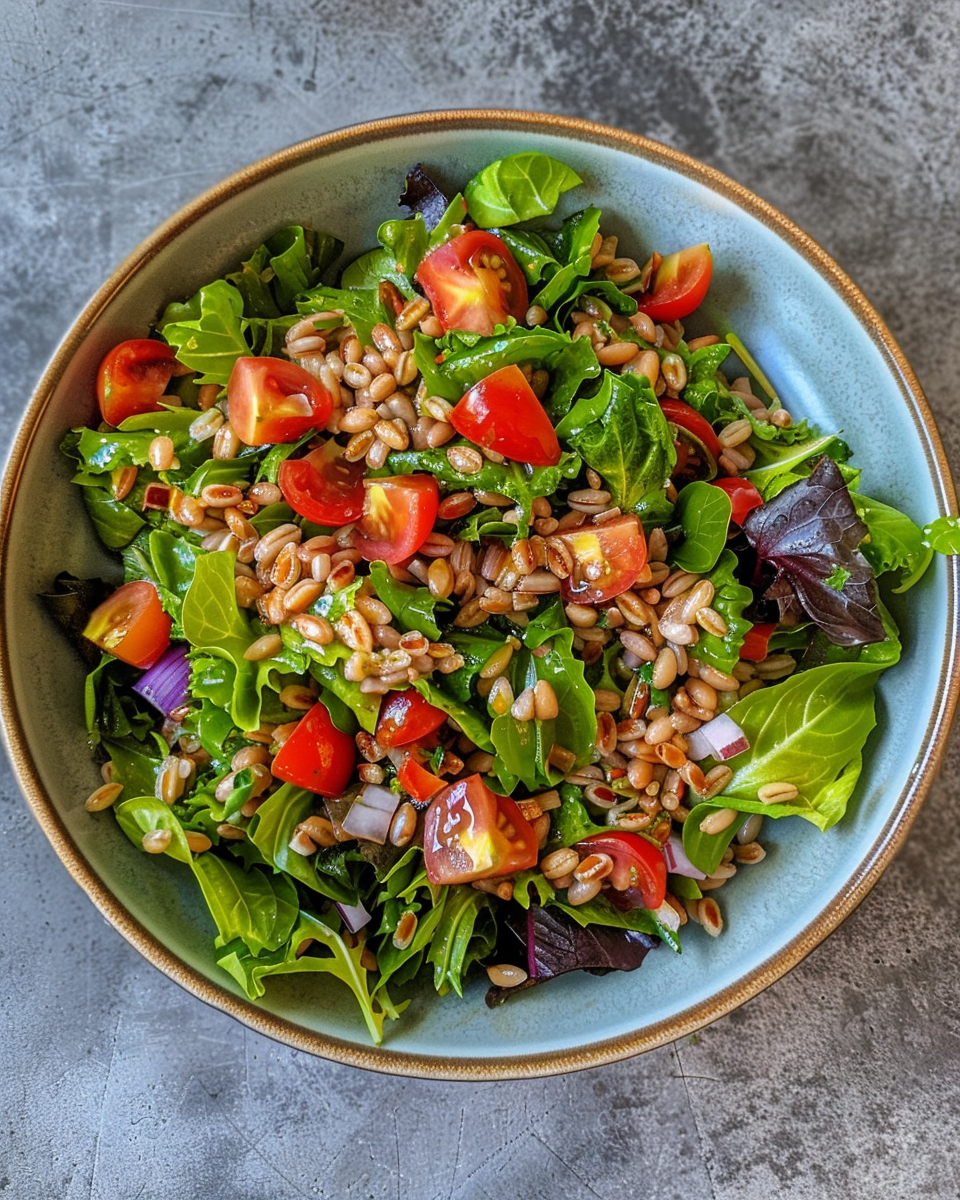 Charlie Bird's Farro Salad fresh vibrant and ready to enjoy in bowl