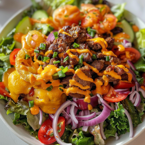 Cheeseburger Salad taken with iphone 15 pro max --iw 2 --ar 4:5 --v 6.0 --raw