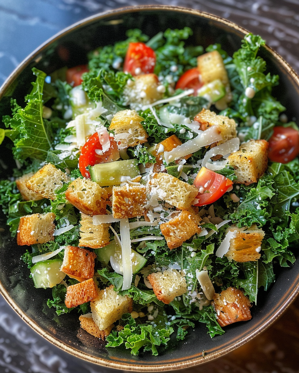 Chopped Kale Caesar Salad taken with iphone 15 pro max --iw 2 --ar 4:5 --v 6.0 --raw
