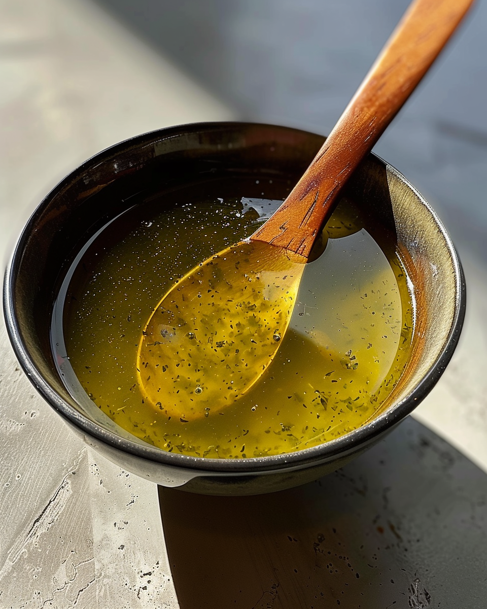 Vibrant citrus vinaigrette poured over fresh mixed green salad
