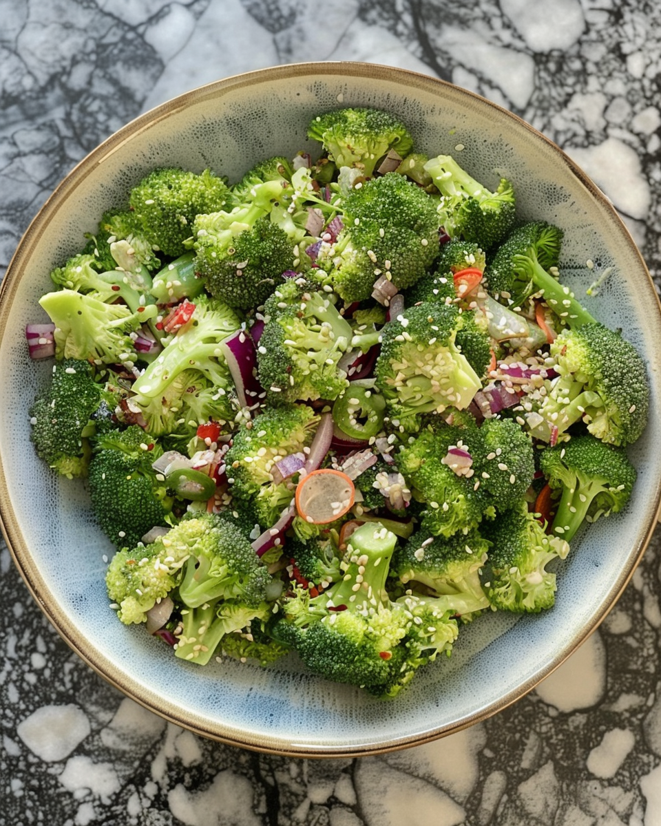 Mixing broccoli salad ingredients in a bowl