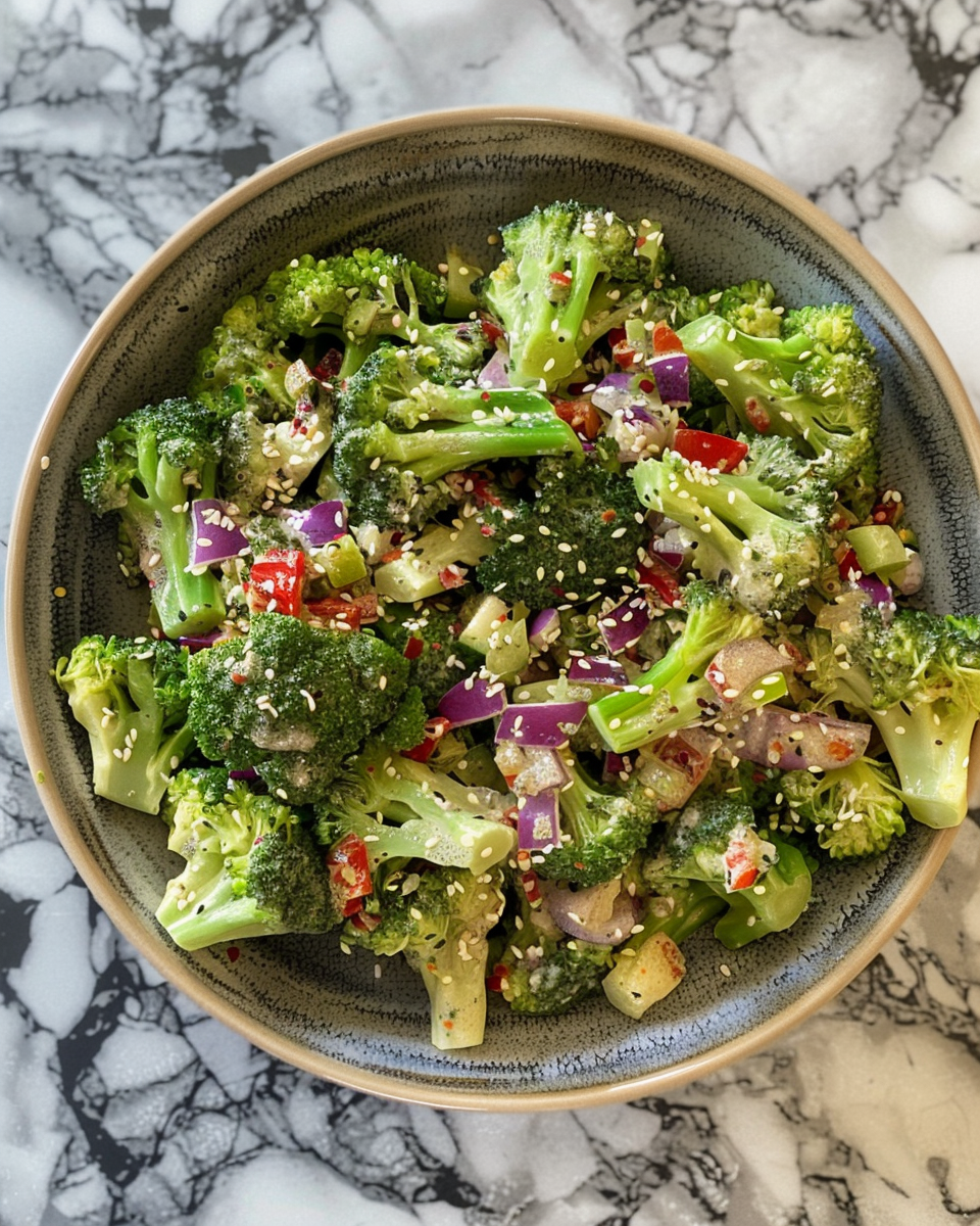 Finished broccoli salad served and ready to eat