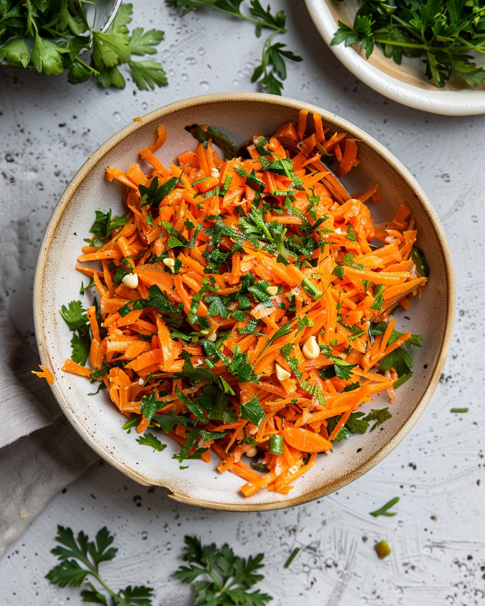 Classic carrot salad fresh and ready in bowl