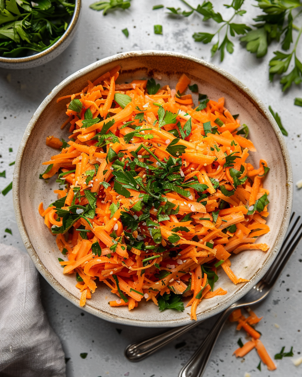Ingredients for carrot salad mixed in a bowl